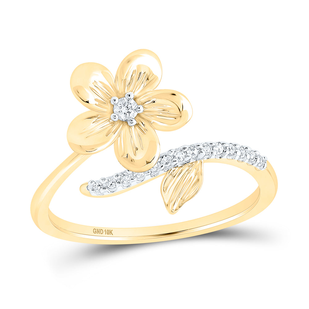 Gold Flower Band Ring 1/12 Cttw Round Natural Diamond Womens (2.12 grams)