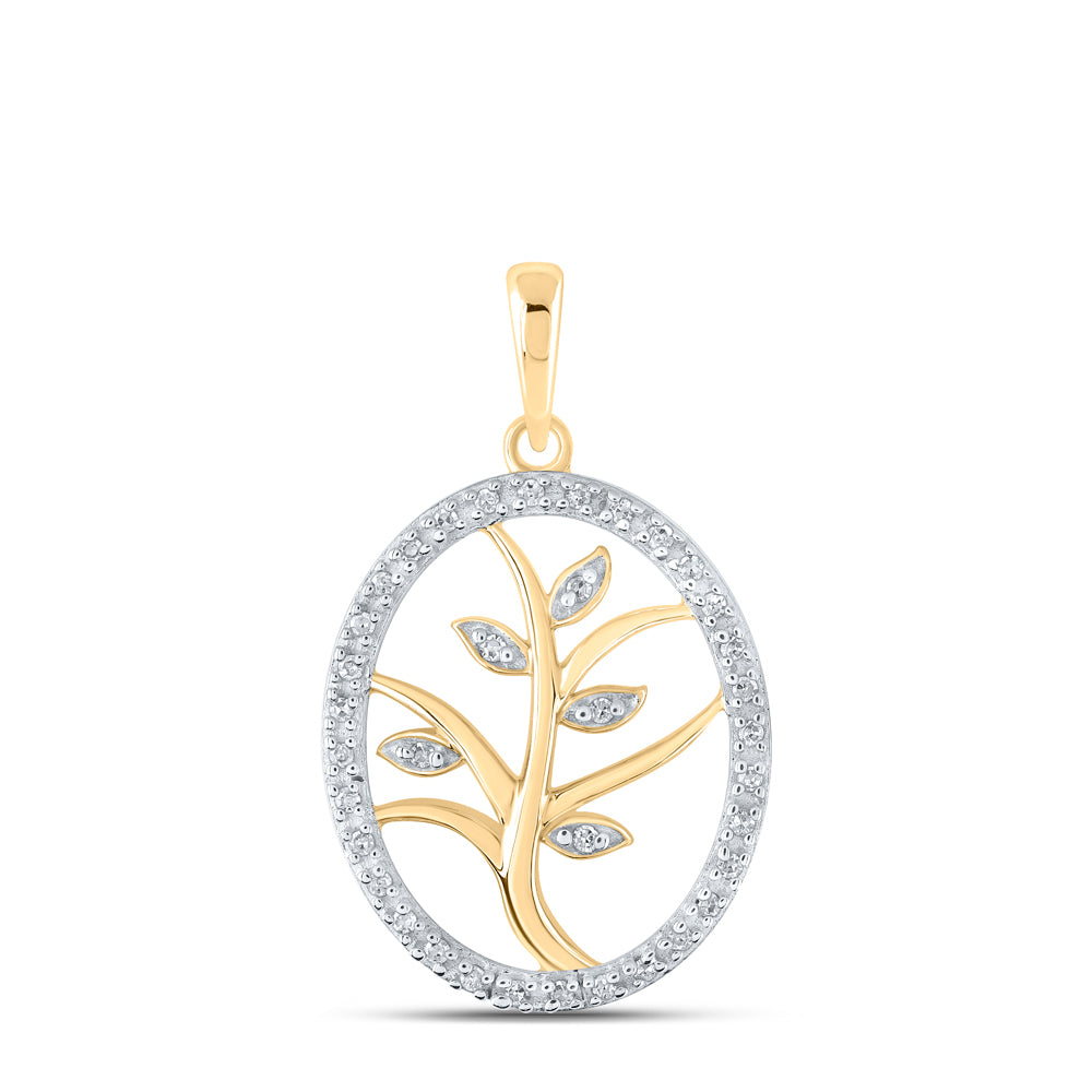 Gold Tree Oval Pendant 1/10 Cttw Round Natural Diamond Womens (1.28 grams)