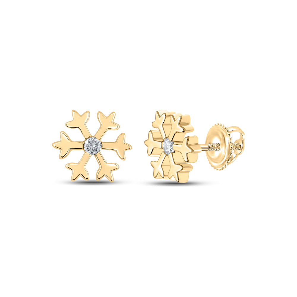 Gold Snowflake Fashion Earrings 1/20 Cttw Round Natural Diamond Womens (1.11 grams)