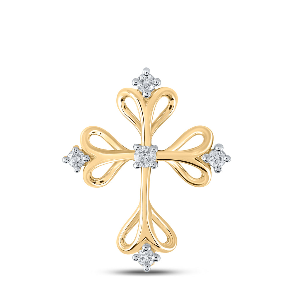 Gold Cross Pendant 1/8 Cttw Round Natural Diamond Womens (1.04 grams)