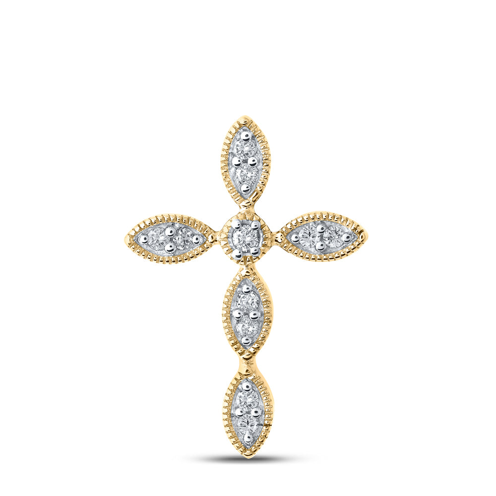 Gold Cross Pendant 1/8 Cttw Round Natural Diamond Womens (1.09 grams)