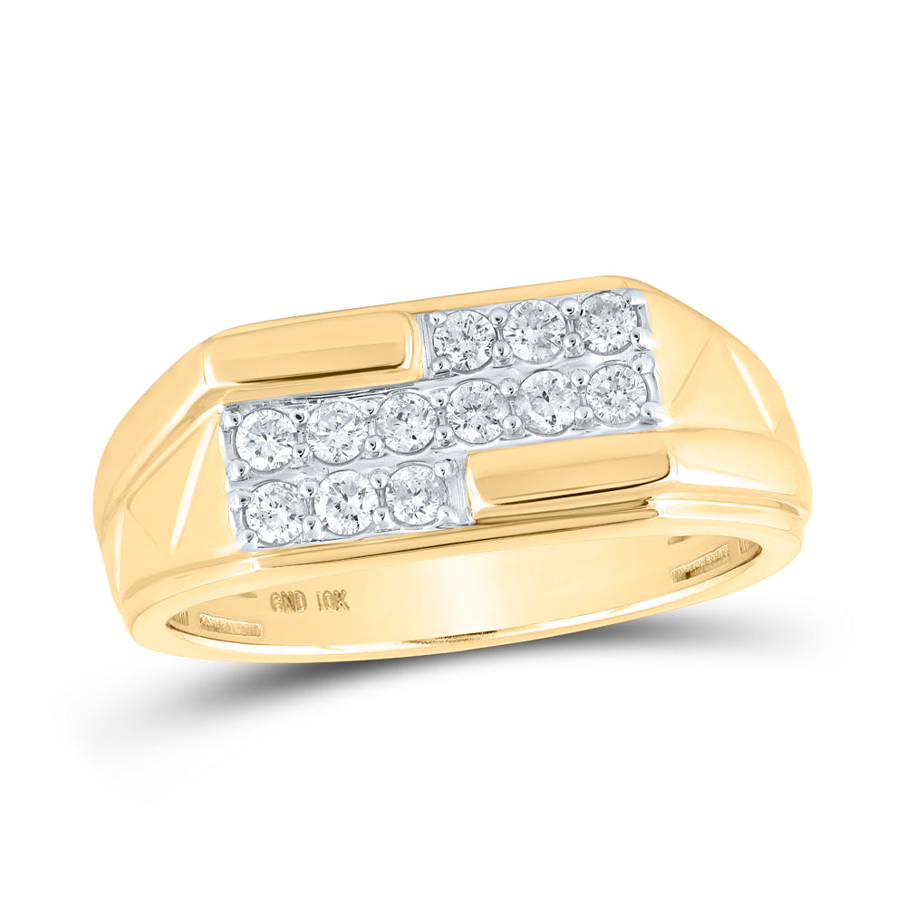 Gold Band Ring 1/2 Cttw Round Natural Diamond Mens (7 grams)
