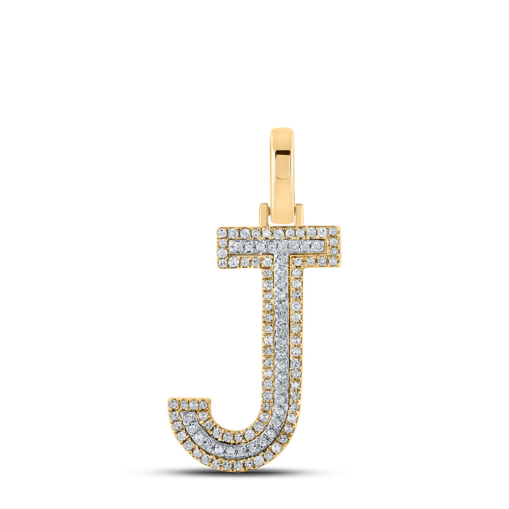 Gold J Initial Letter Charm Pendant 1/4 Cttw Round Natural Diamond Mens (2.31 grams)