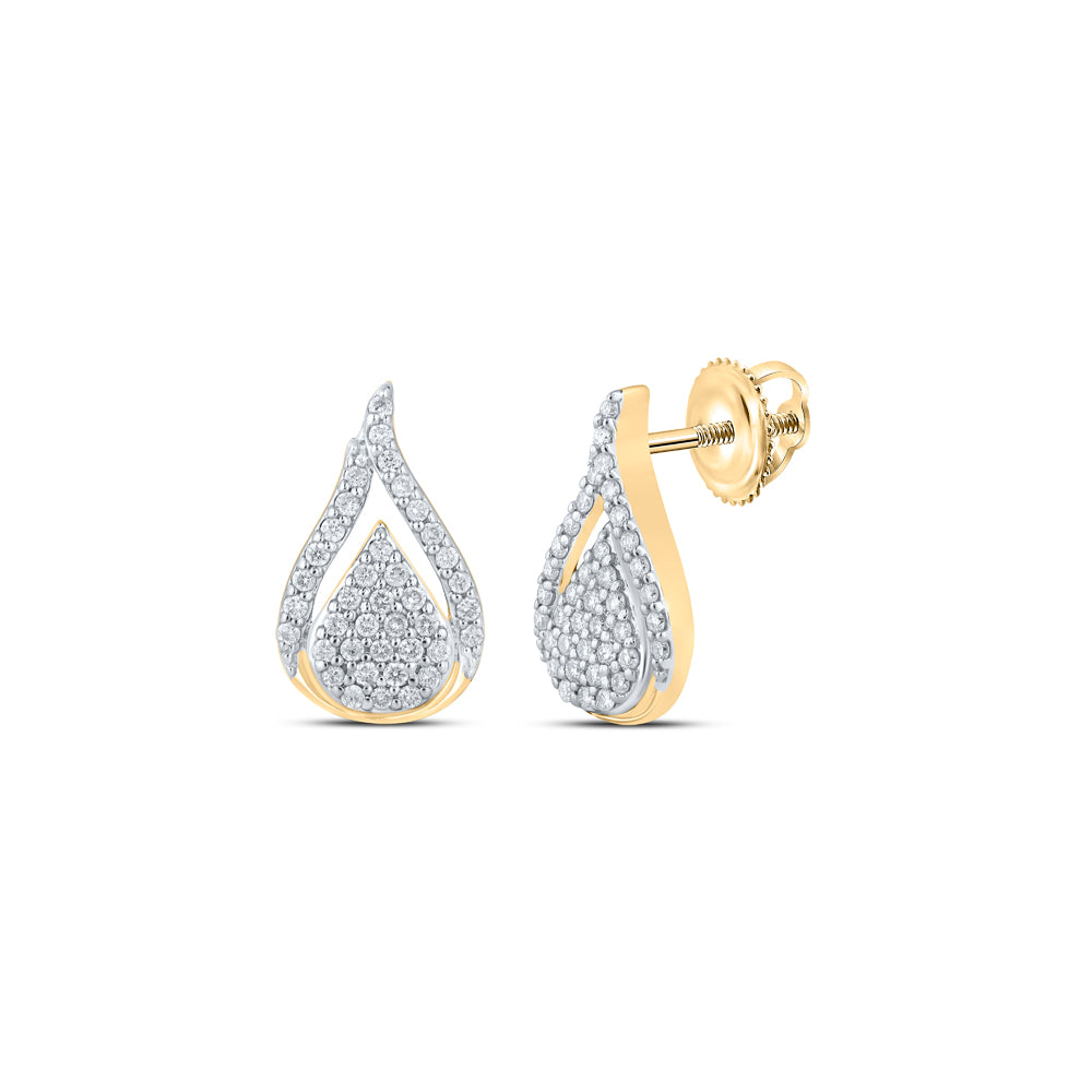 Gold Teardrop Earrings 1/3 Cttw Round Natural Diamond Womens (1.42 grams)