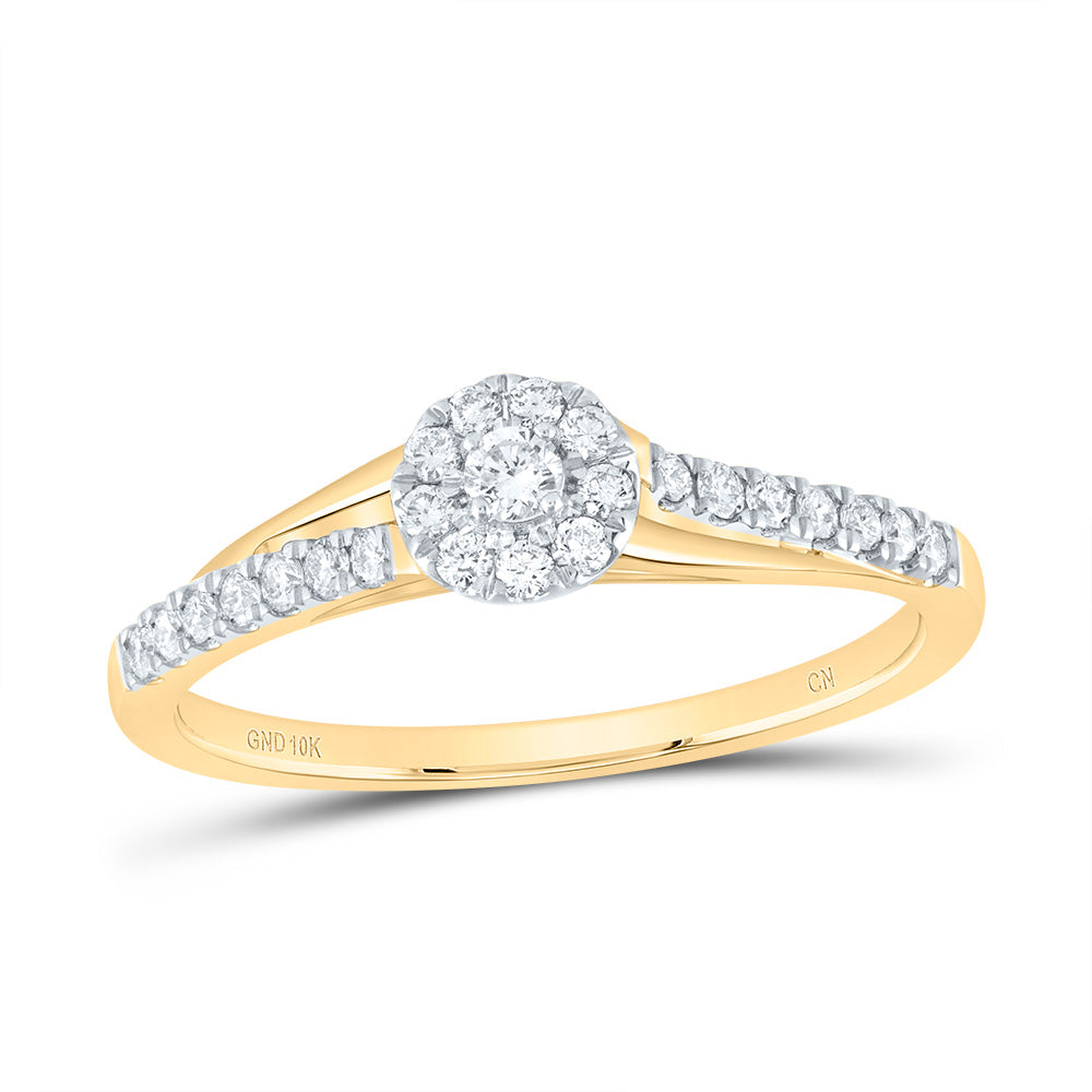 Gold Halo Promise Ring 1/4 Cttw Round Natural Diamond Womens (1.6 grams)