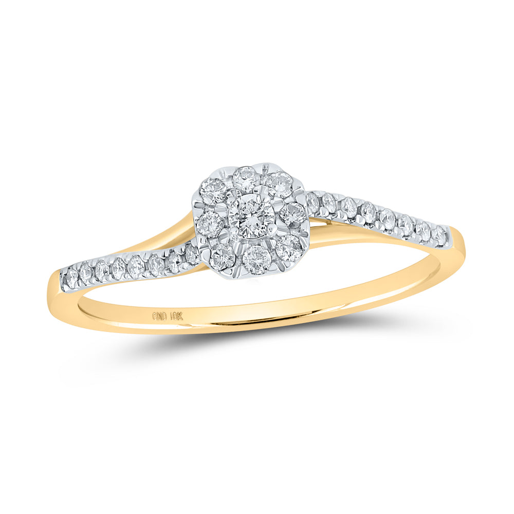 Gold Square Halo Promise Ring 1/5 Cttw Round Natural Diamond Womens (1.37 grams)