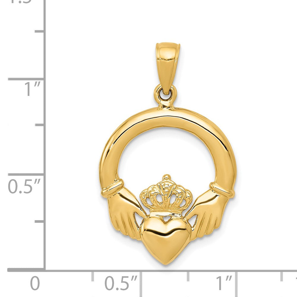 14k Yellow Gold 20 mm Polished Claddagh Pendant (2.16 grams)