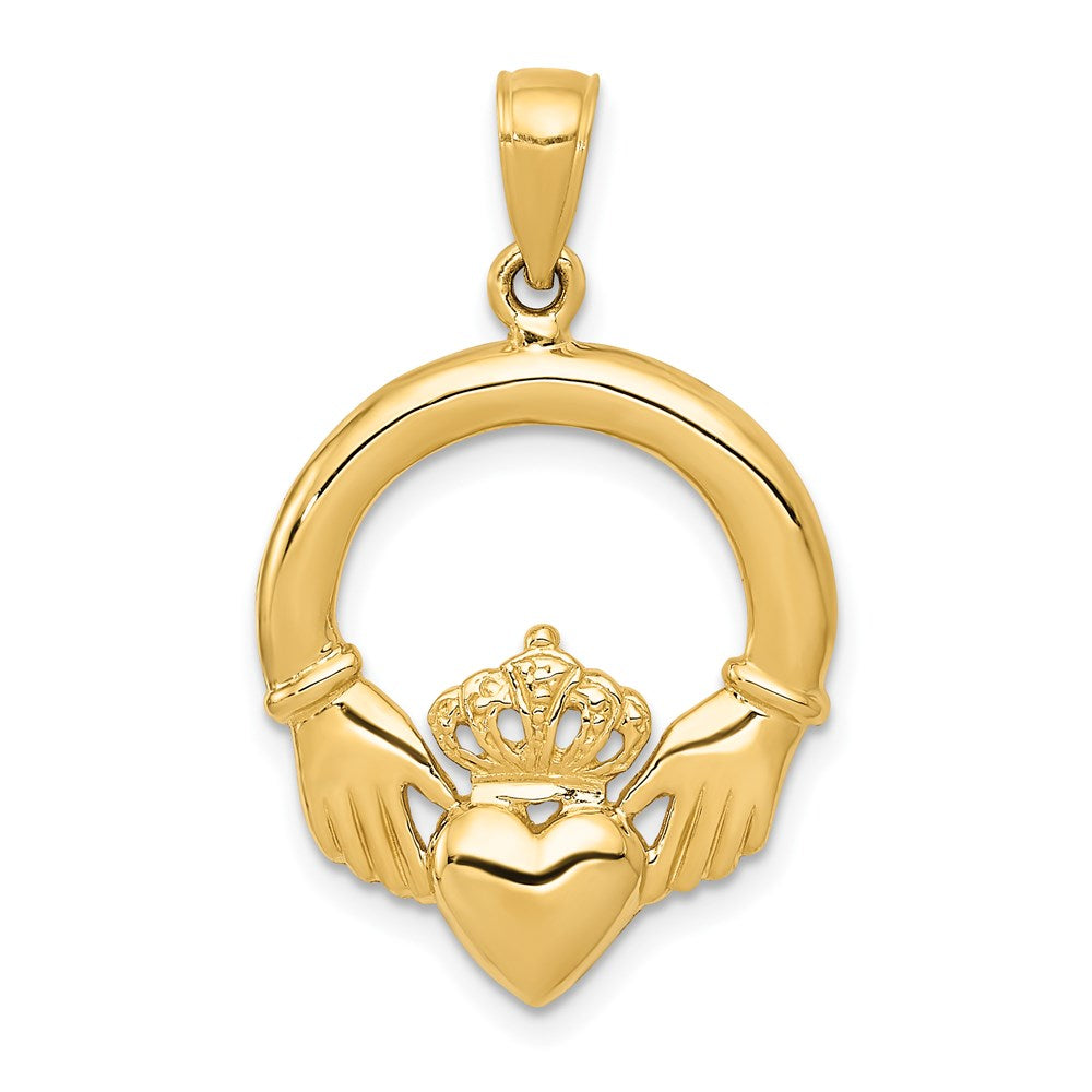 14k Yellow Gold 20 mm Polished Claddagh Pendant (2.16 grams)