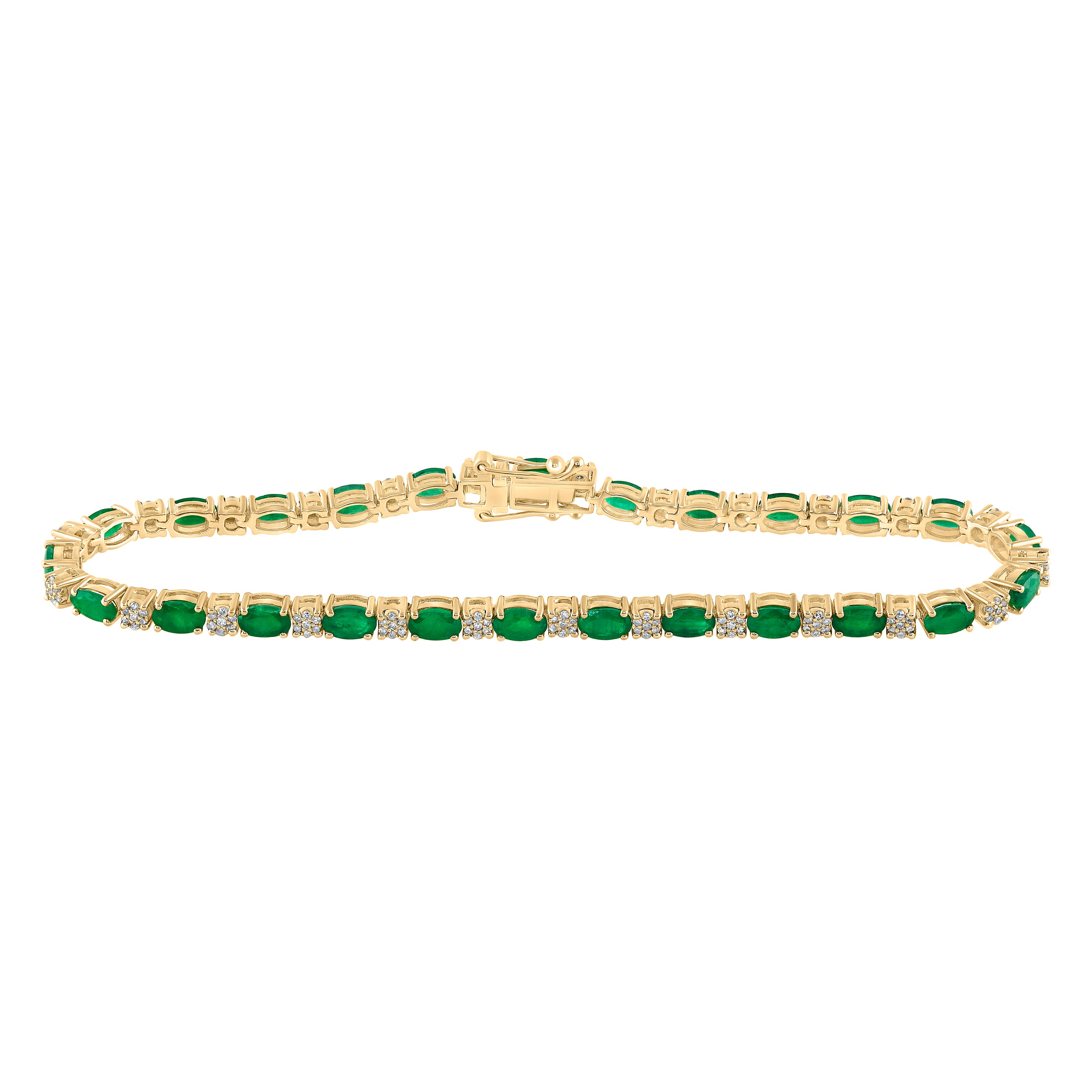 1/2Ctw-Dia Cn 5Ctw-Eme Natural Gem Bracelet (8 Inch) (11.24 grams)