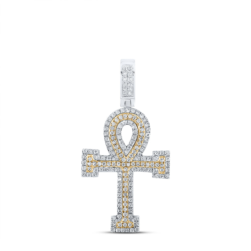 10Kt Two-Tone Gold 1/2Ctw-Dia Cross Mens Charm (2.89 grams)