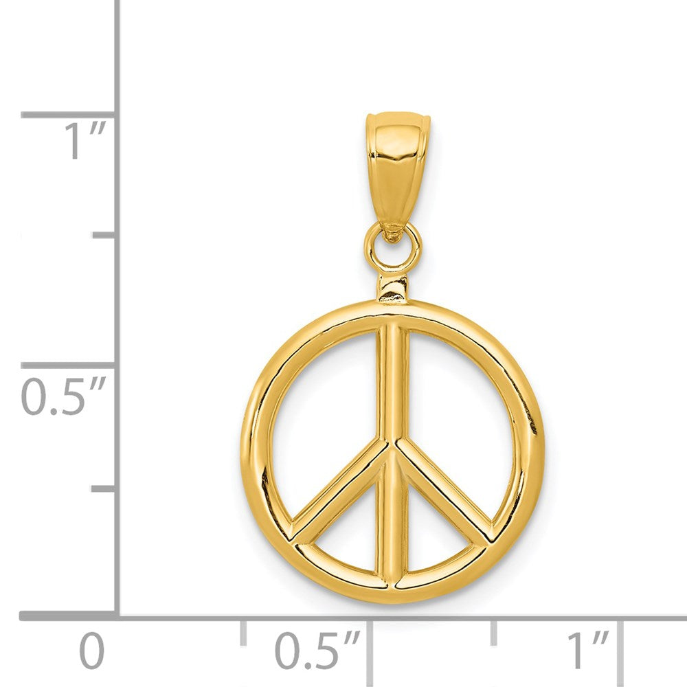 14k Yellow Gold 20 mm 3D Polished Peace Sign Charm (1.42 grams)
