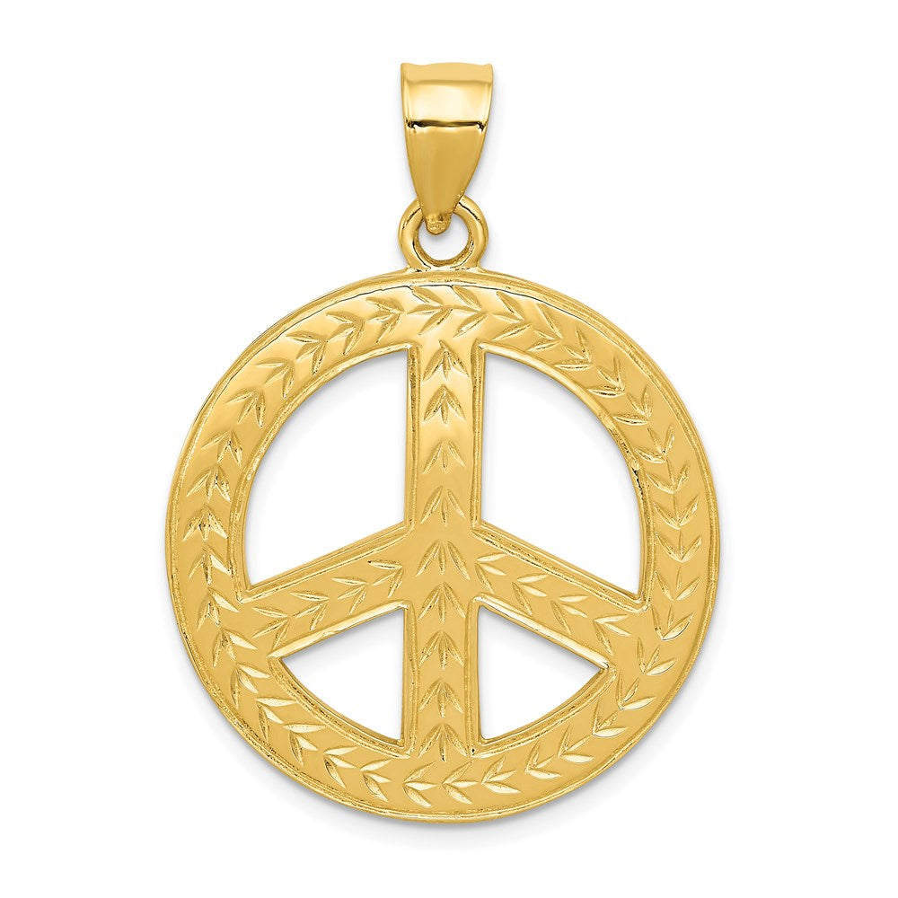 14k Yellow Gold 25 mm Solid Polished Peace Sign Pendant
