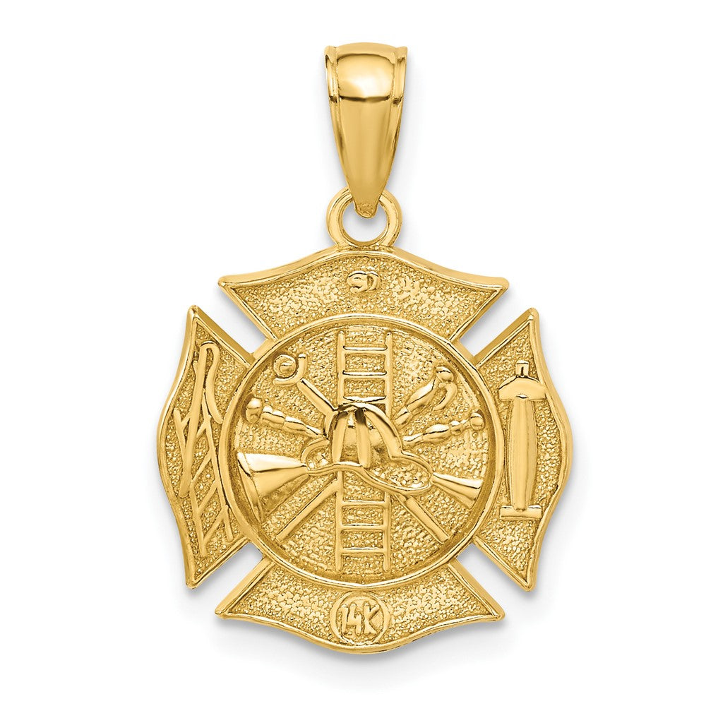 14k Yellow Gold 16.85 mm Reversible Fire Department Shield Pendant (3.89 grams)