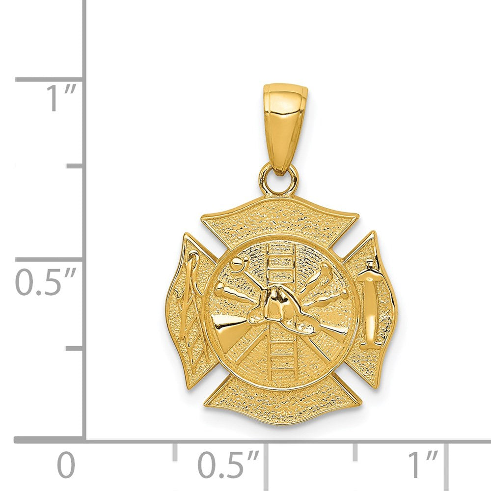 14k Yellow Gold 16.85 mm Reversible Fire Department Shield Pendant (3.89 grams)