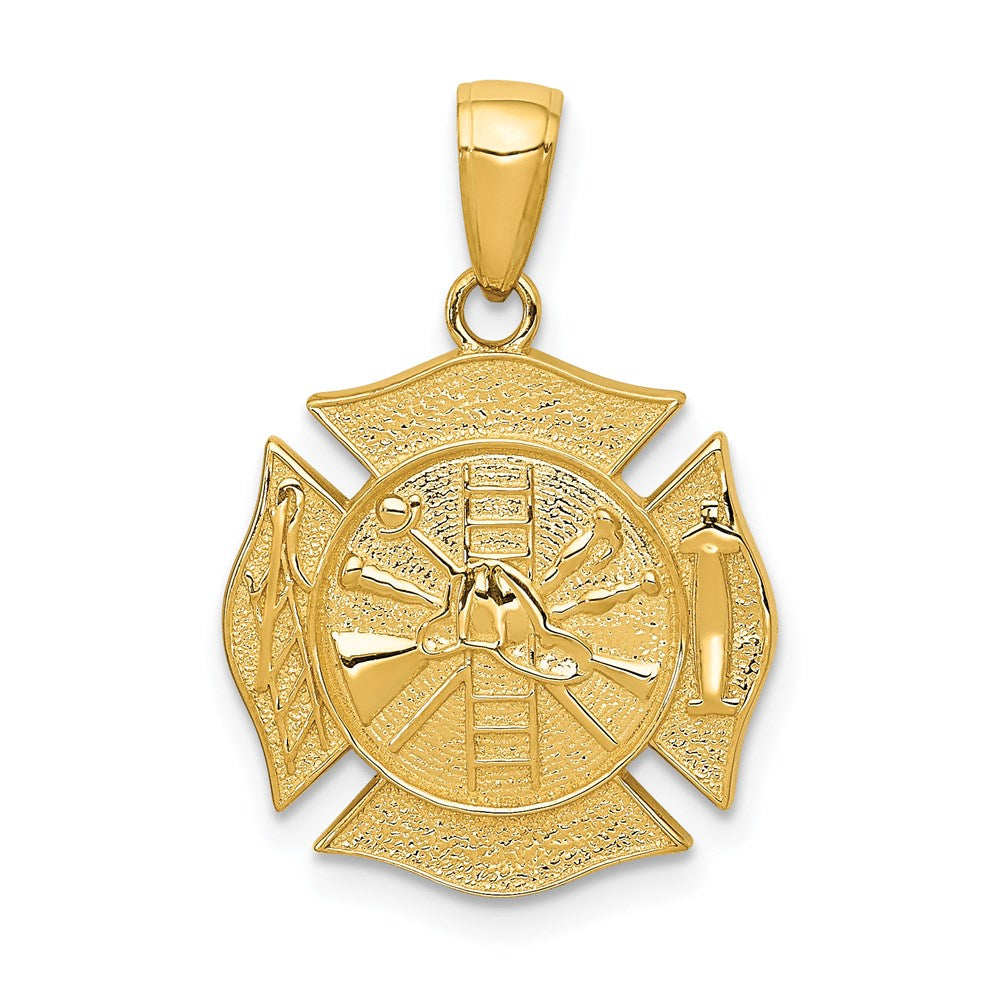 14k Yellow Gold 16.85 mm Reversible Fire Department Shield Pendant (3.89 grams)