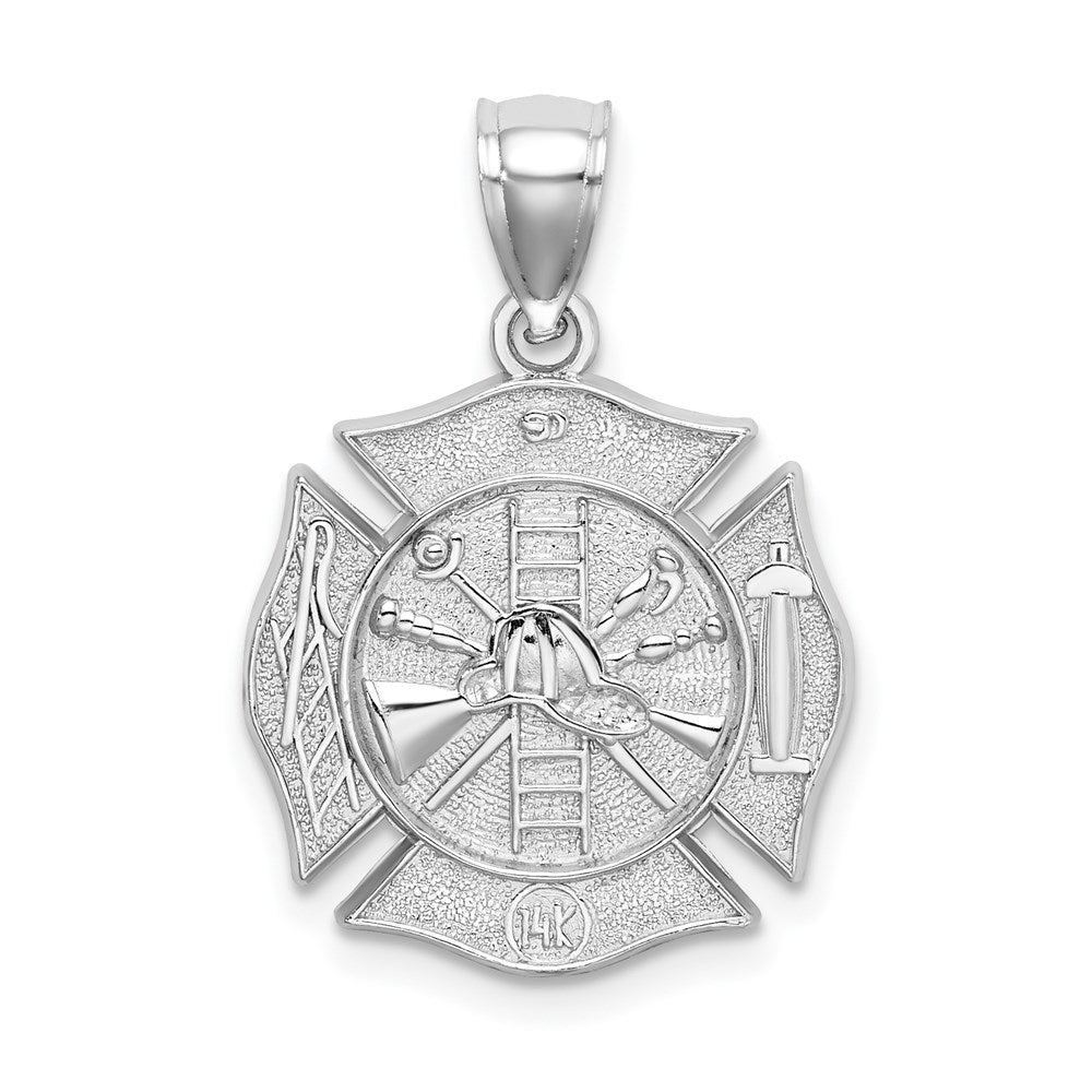 14k White Gold 16.85 mm Reversible Fire Department Shield Pendant (3.85 grams)