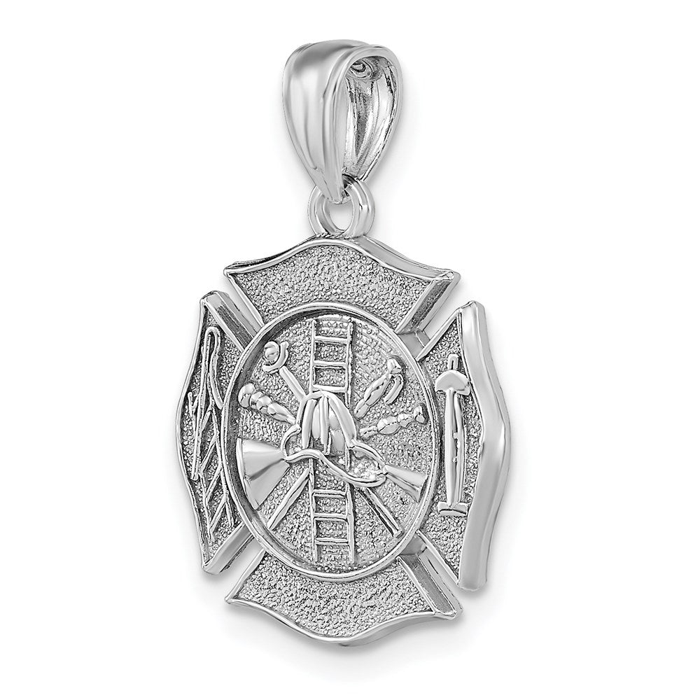 14k White Gold 16.85 mm Reversible Fire Department Shield Pendant (3.85 grams)