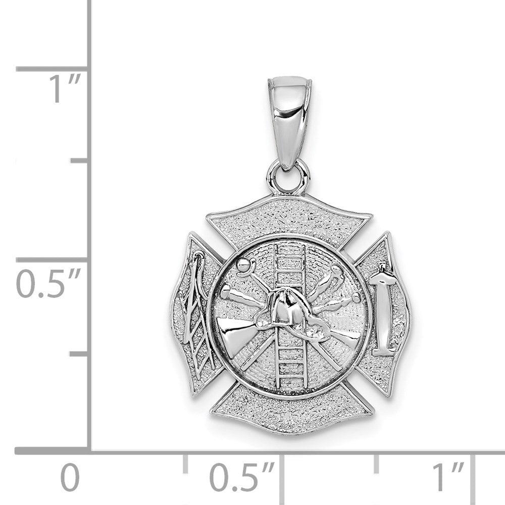 14k White Gold 16.85 mm Reversible Fire Department Shield Pendant (3.85 grams)