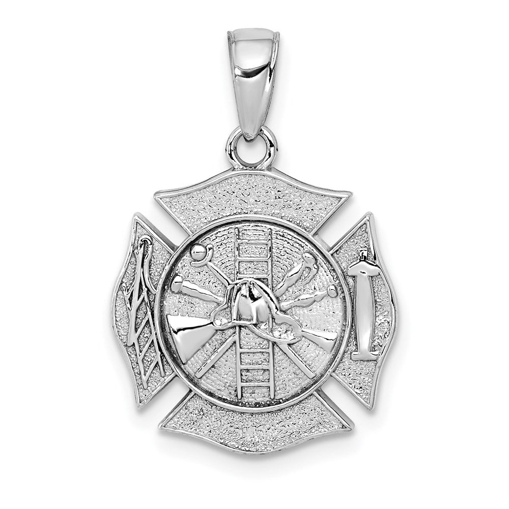 14k White Gold 16.85 mm Reversible Fire Department Shield Pendant (3.85 grams)