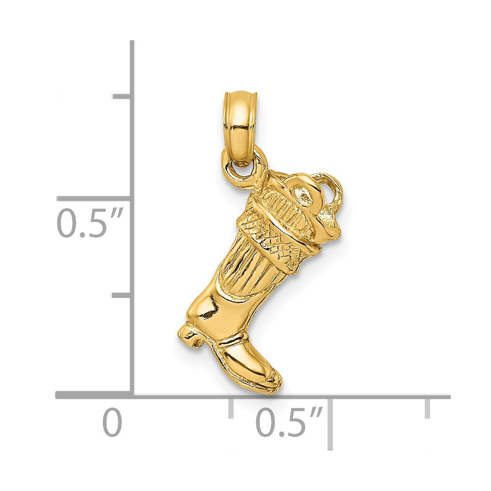 14k Yellow Gold 11.2 mm 3-D Firefighter Boot Charm (1.95 grams)