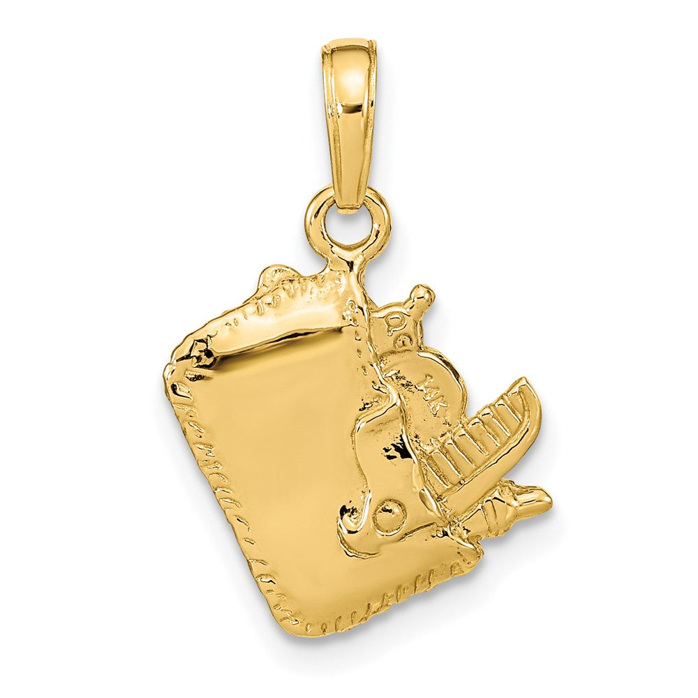 14k Yellow Gold 15 mm Satin 3-D Cosmetic Pouch Pendant (2.47 grams)