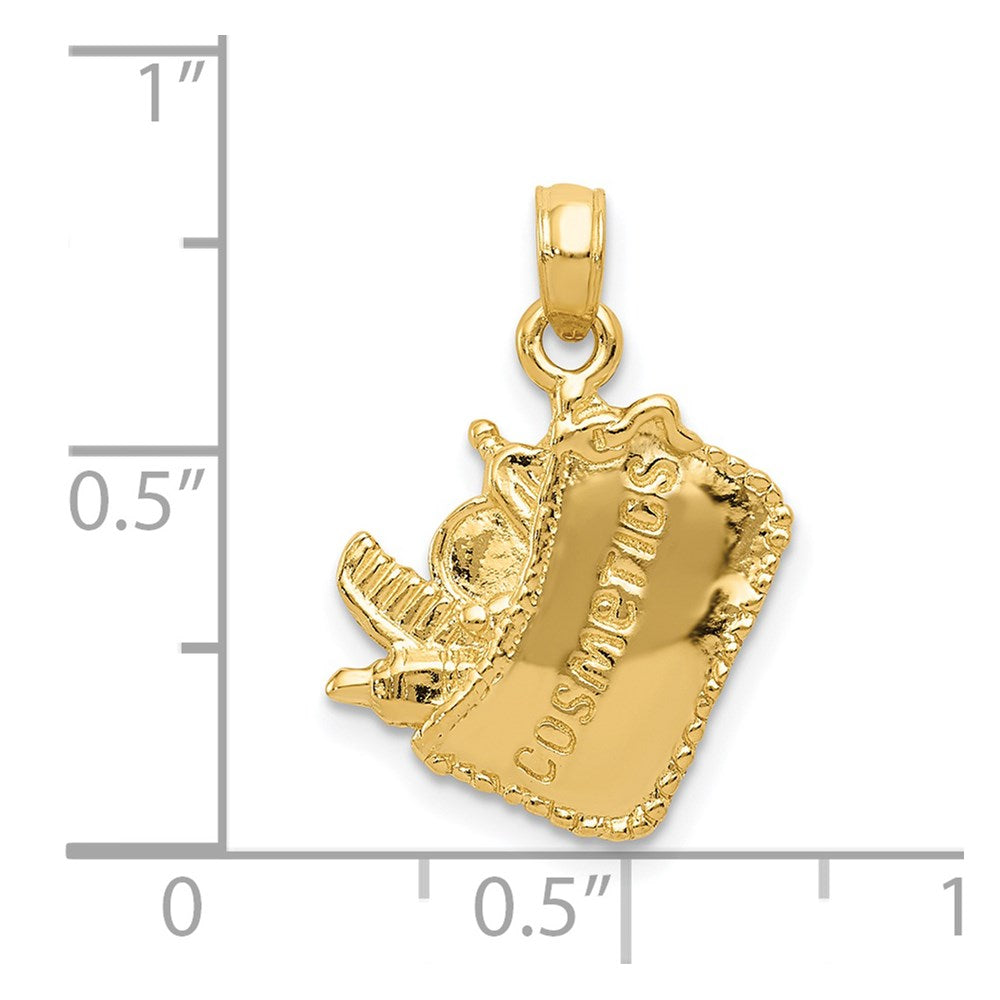 14k Yellow Gold 15 mm Satin 3-D Cosmetic Pouch Pendant (2.47 grams)