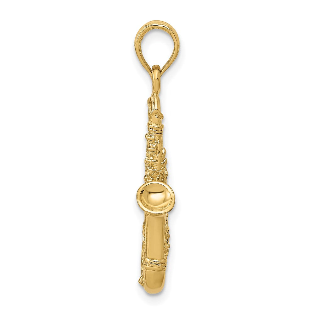 14k Yellow Gold 7 mm Solid Polished 3-D Saxophone Charm (2.03 grams)