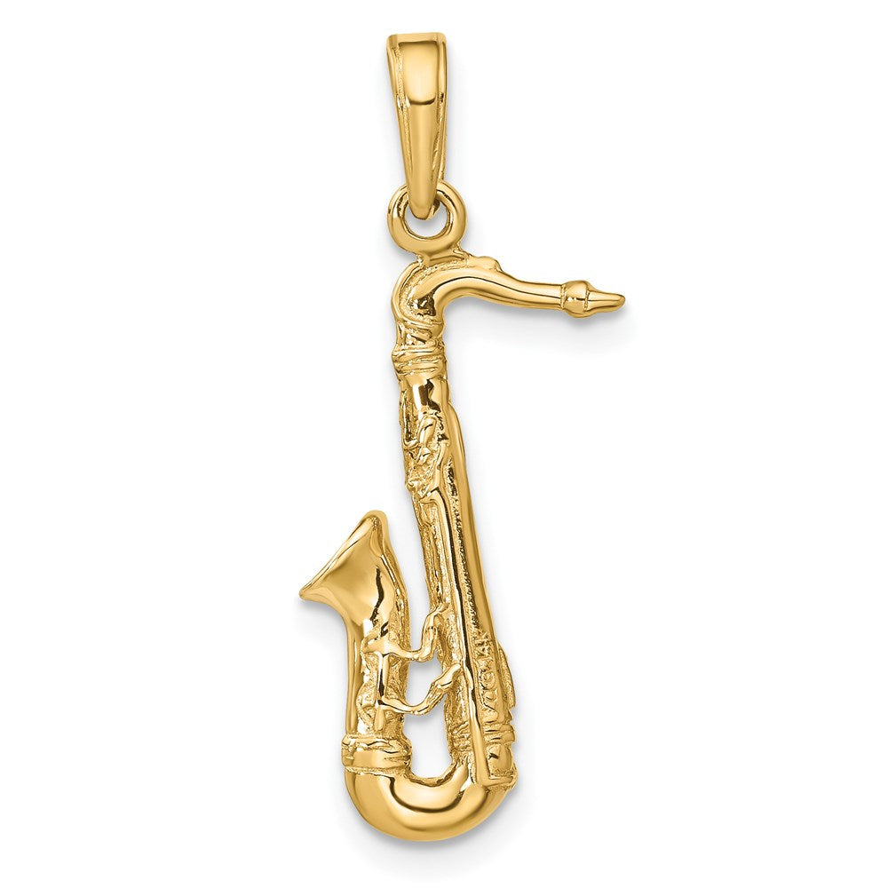 14k Yellow Gold 7 mm Solid Polished 3-D Saxophone Charm (2.03 grams)