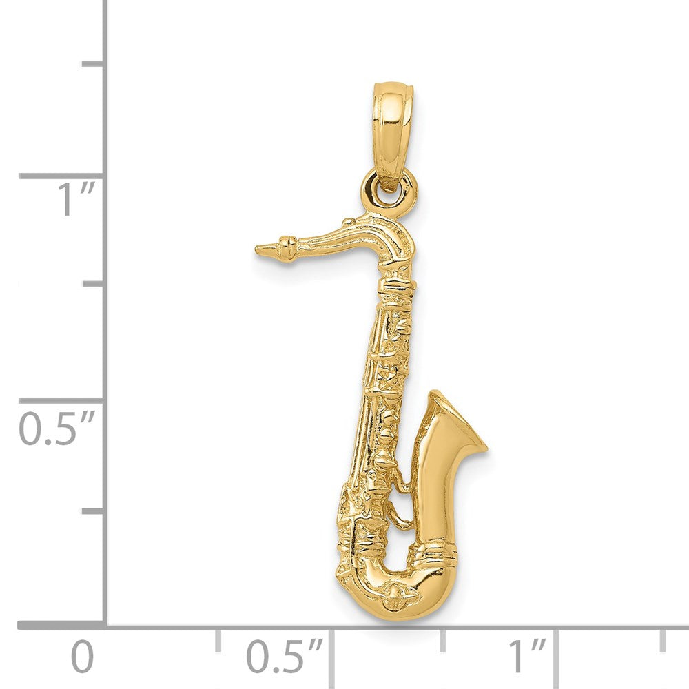 14k Yellow Gold 7 mm Solid Polished 3-D Saxophone Charm (2.03 grams)