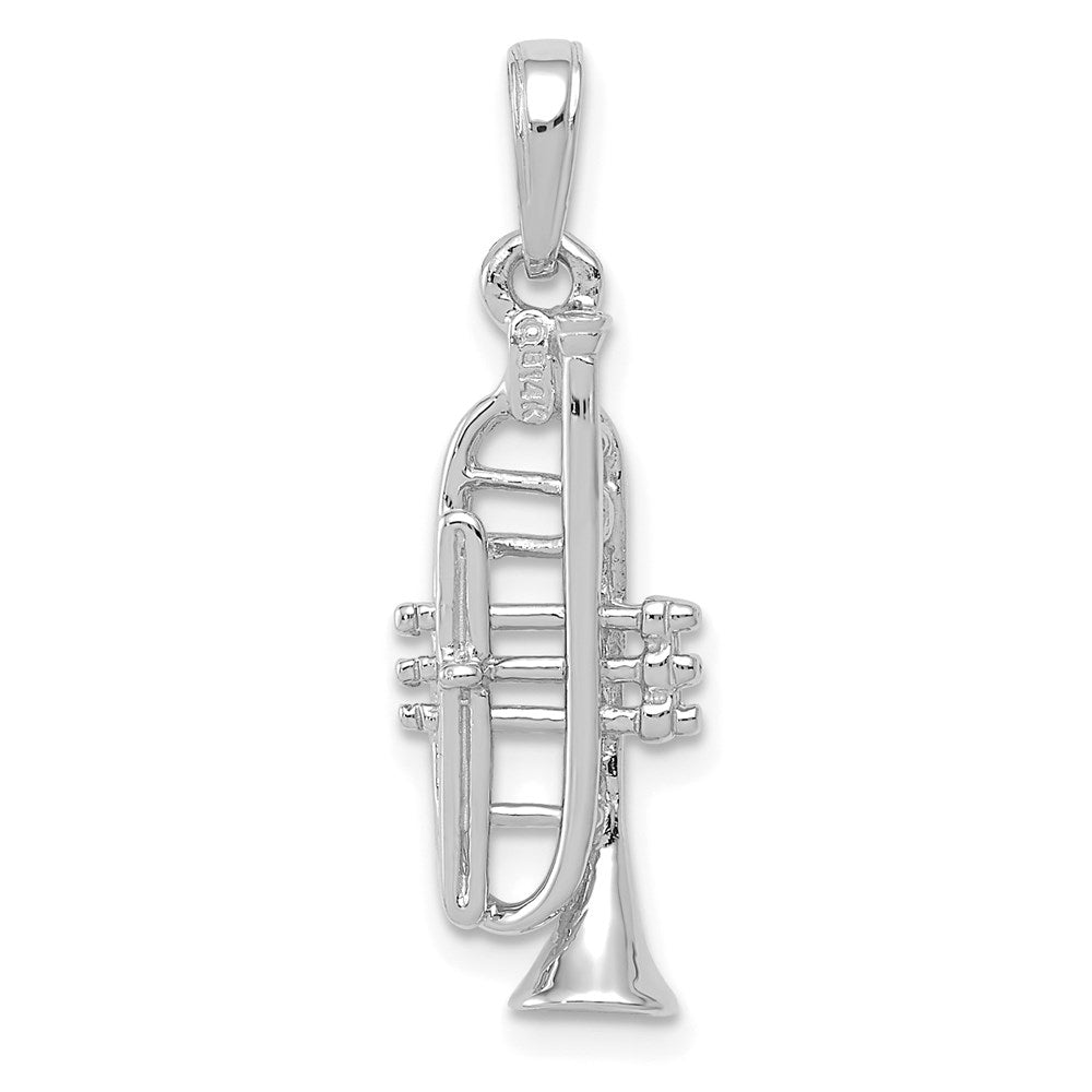 14k White Gold 8.8 mm  Solid Polished 3-D Trumpet Pendant (1.49 grams)