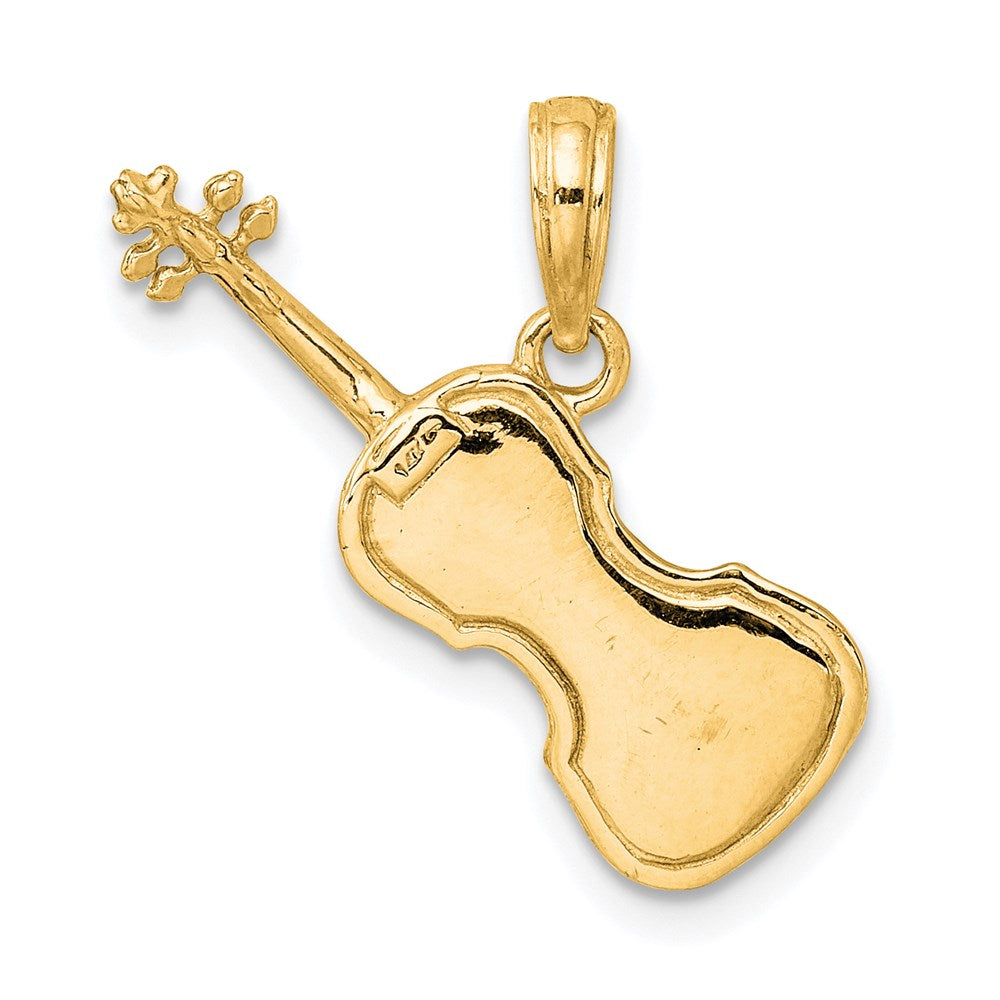 14k Yellow Gold 23 mm Polished Solid 3-D Violin Pendant (2.38 grams)