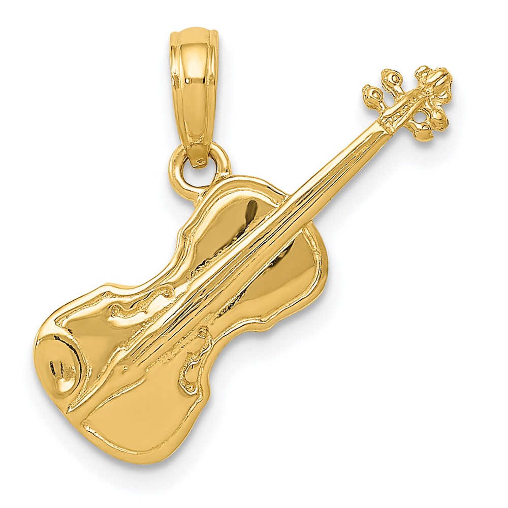 14k Yellow Gold 23 mm Polished Solid 3-D Violin Pendant (2.38 grams)