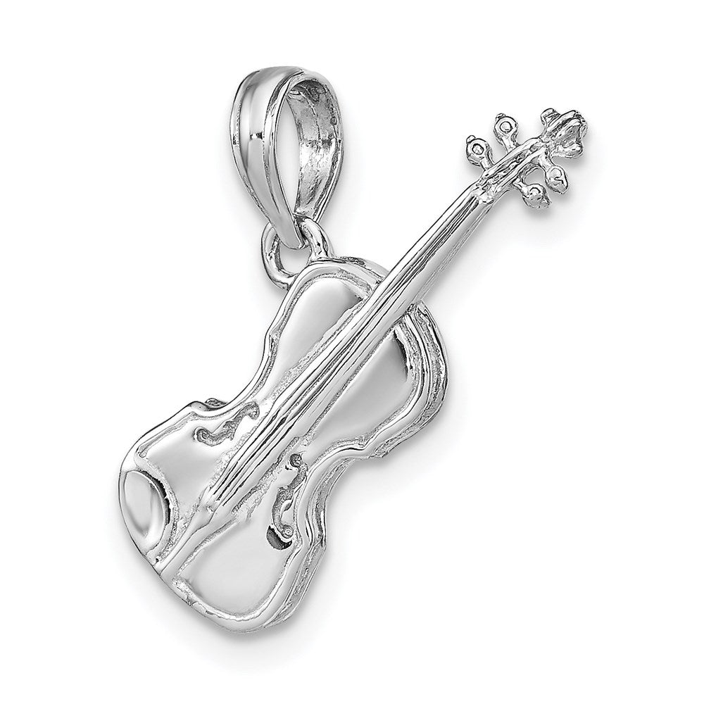 14k White Gold 8.65 mm  Polished Solid 3-D Violin Pendant (2.39 grams)