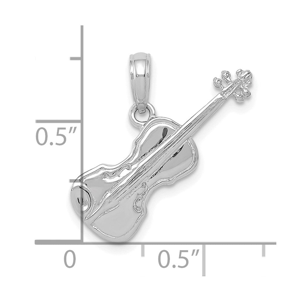 14k White Gold 8.65 mm  Polished Solid 3-D Violin Pendant (2.39 grams)