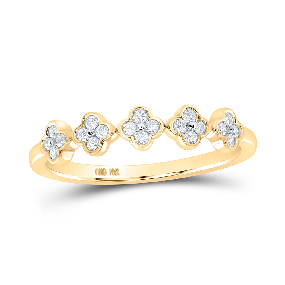 Gold Clover Stackable Band Ring 1/6 Cttw Round Natural Diamond Womens (1.55 grams)