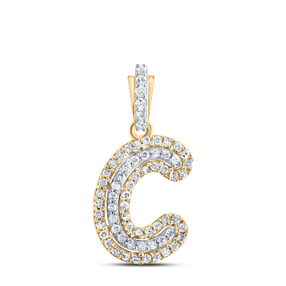 Gold C Initial Letter Pendant 1/6 Cttw Round Natural Diamond Womens (1.09 grams)