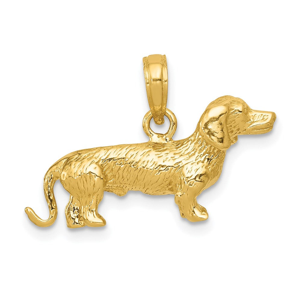 14k Yellow Gold 25 mm Solid Polished 3-D Wire Haired Dachshund Charm (4.52 grams)