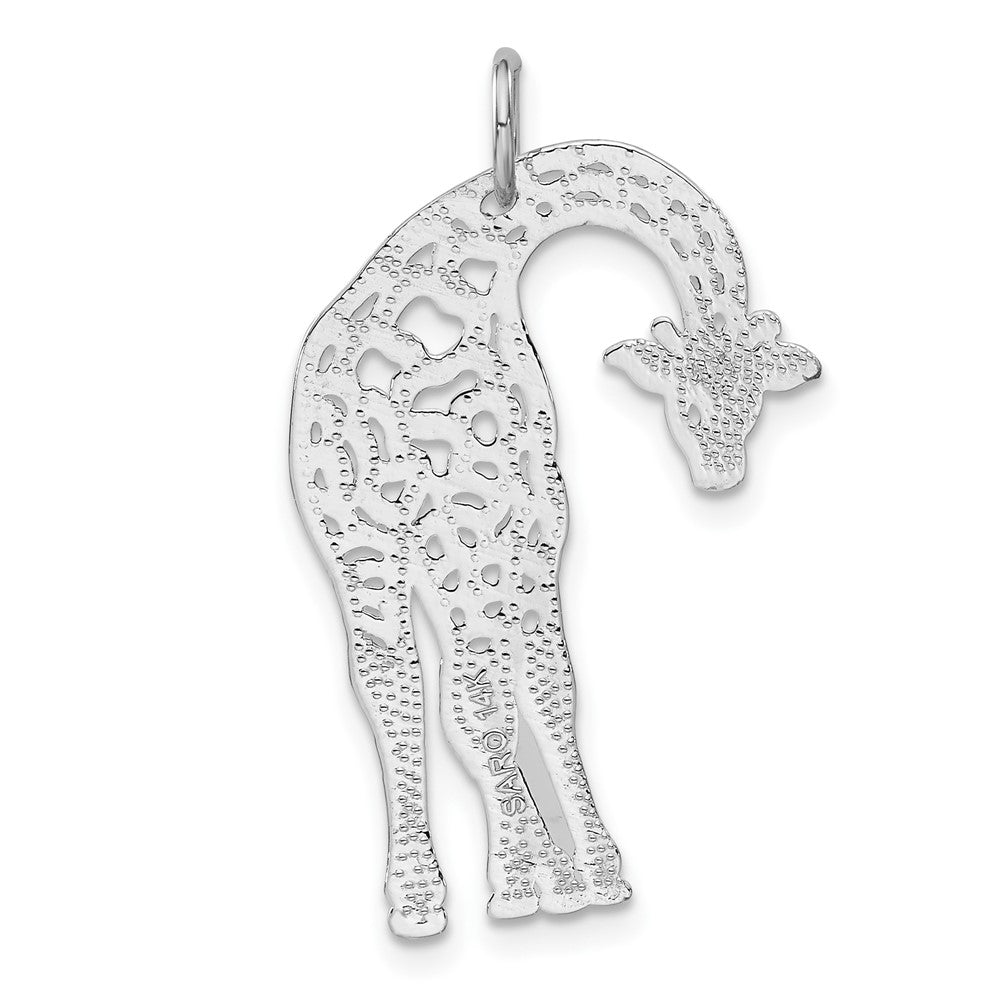 14k White Gold 20 mm Solid Satin Diamond-cut Flat-Backed Giraffe Charm (2 grams)