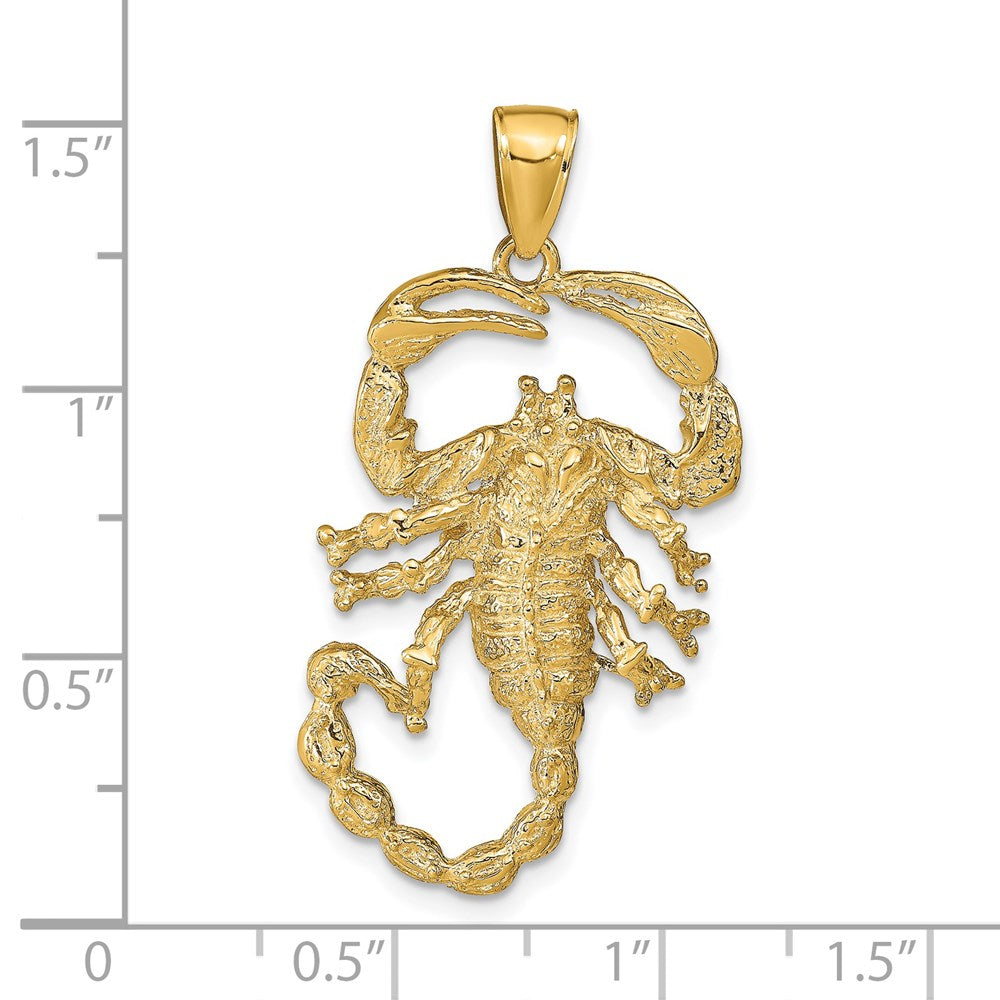 14k Yellow Gold 19 mm Solid Polished Open-Backed Scorpion Pendant (4.88 grams)