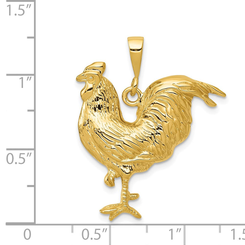 14k Yellow Gold 26 mm Solid Polished Open-Backed Rooster Pendant (4.09 grams)
