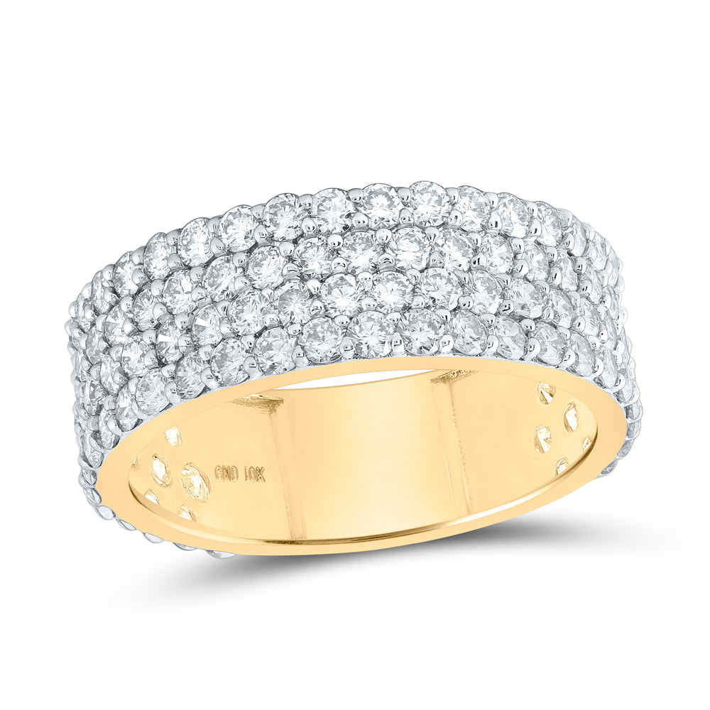 Gold 4-Row Pave Band Ring 3-3/8 Cttw Round Natural Diamond Mens (4.48 grams)