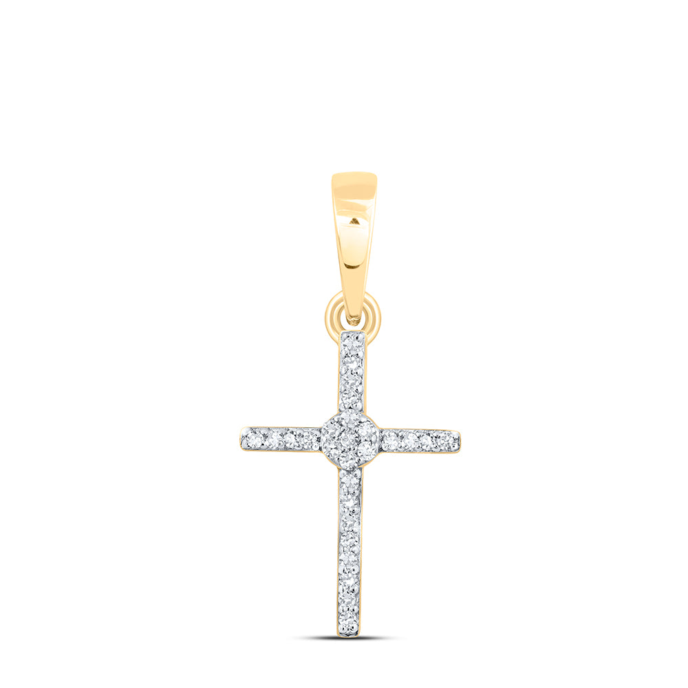 Gold Cross Pendant 1/12 Cttw Round Natural Diamond Womens (0.96 grams)