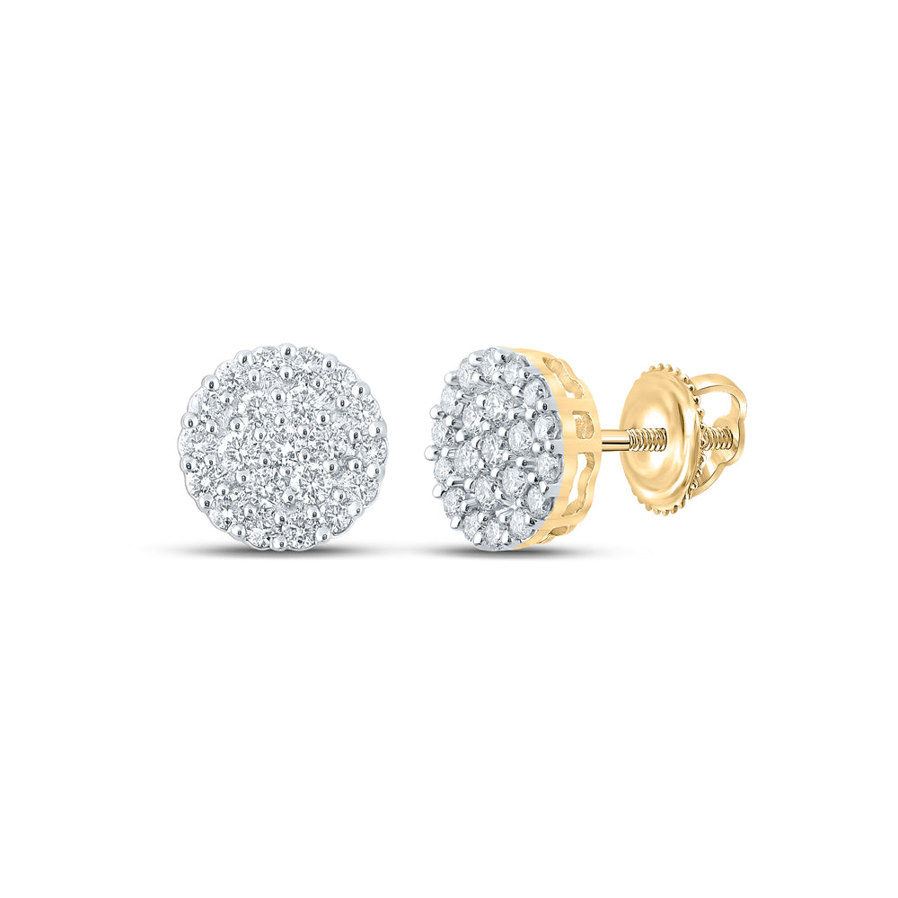 Gold Cluster Earrings 1 Cttw Round Natural Diamond Mens (2.06 grams)