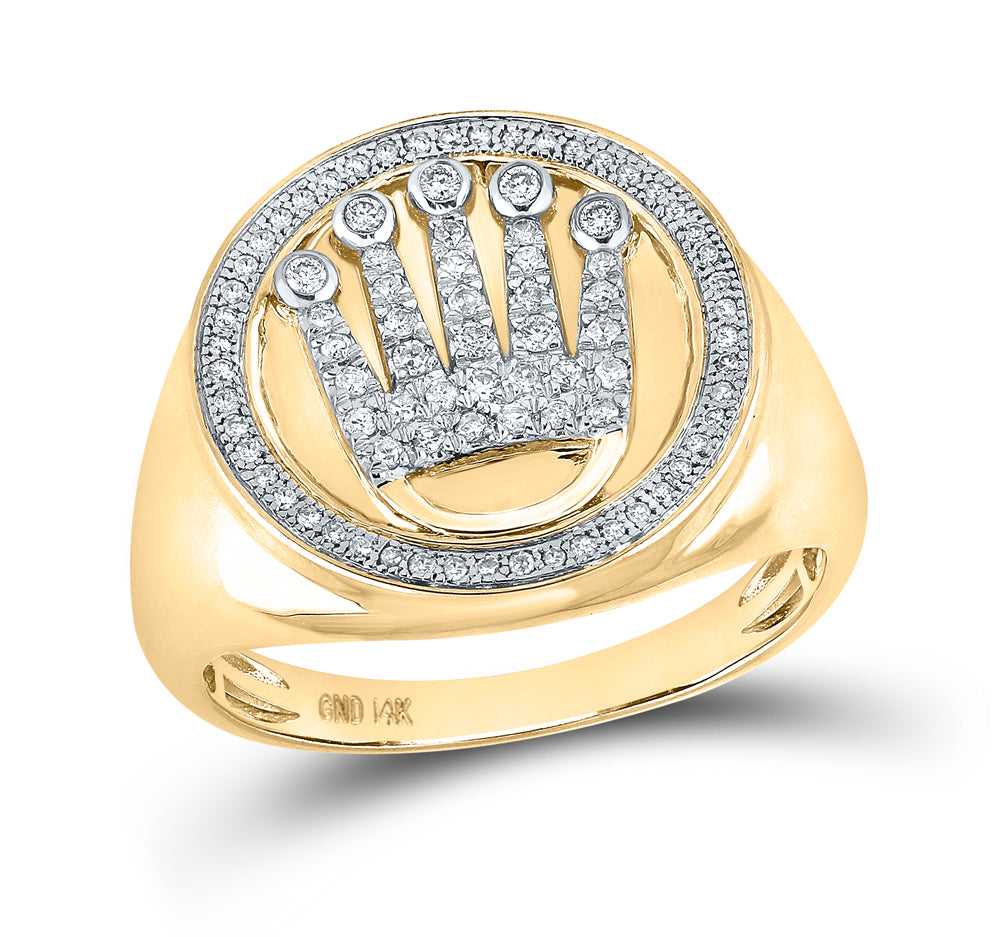 14Kt Yellow Gold 3/8Ct-Dia Cn Crown Mens Ring (7.25 grams)