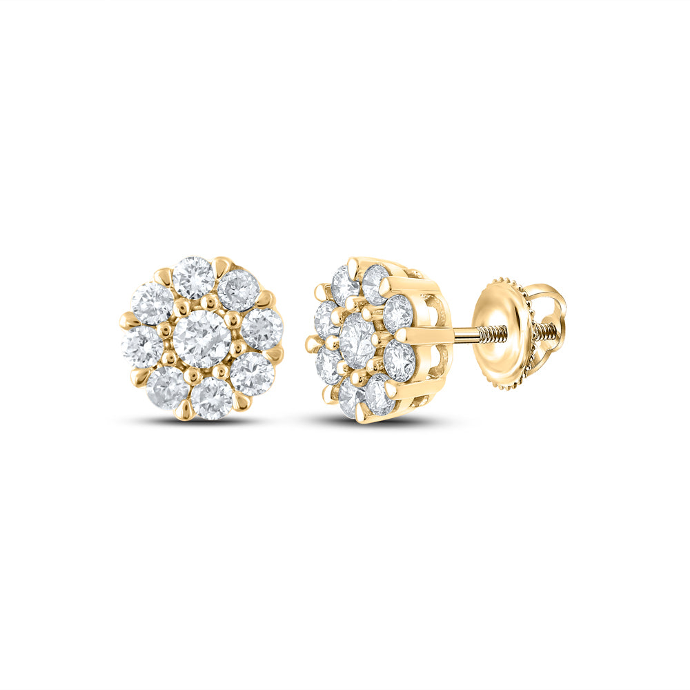 Gold Flower Cluster Earrings 5/8 Cttw Round Natural Diamond Mens (2.03 grams)