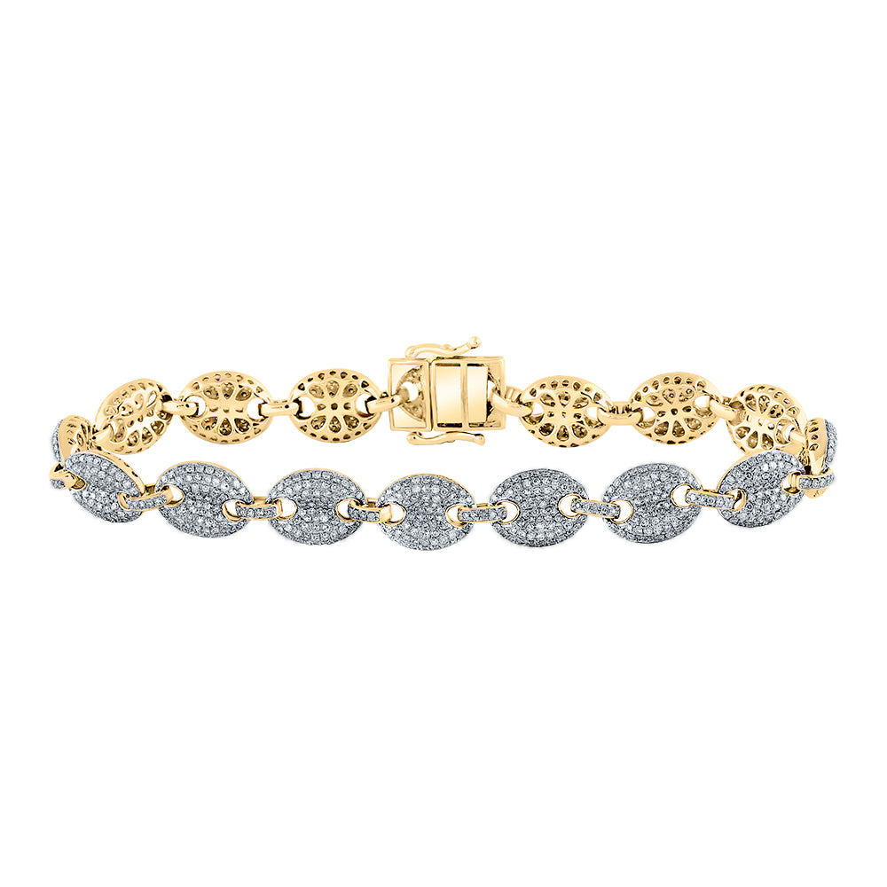 14Kt Yellow Gold 5Ct-Dia Cn (10Mm) Puff Mens Bracelet (21.66 grams)