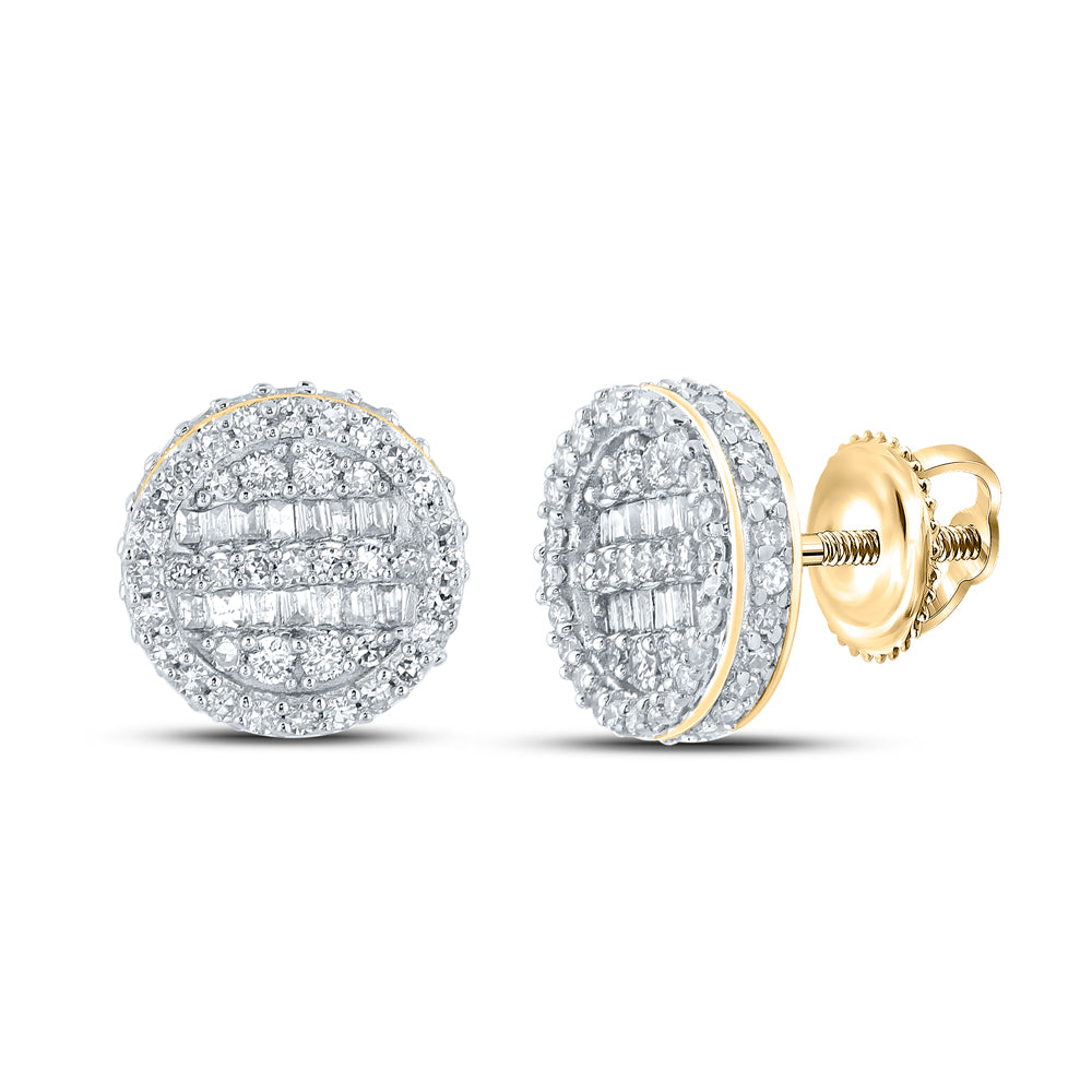 Gold Circle Earrings 3/4 Cttw Baguette Natural Diamond Mens (2.96 grams)