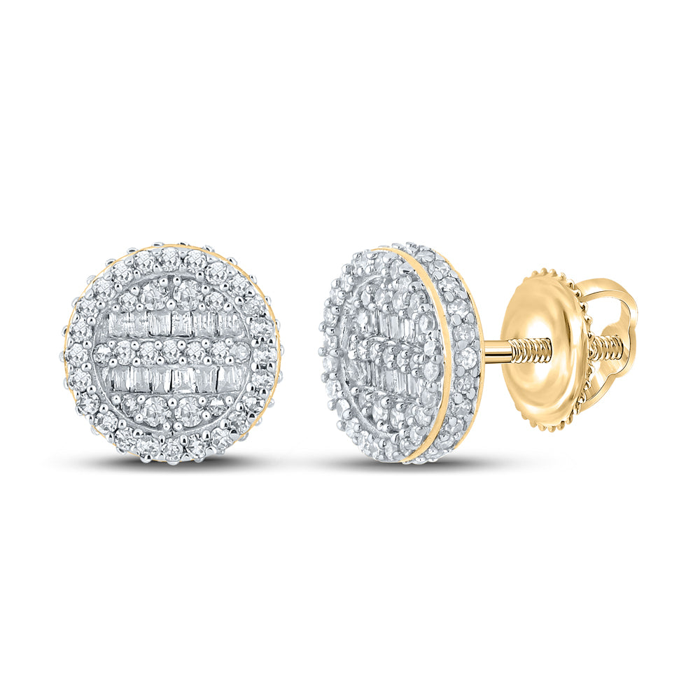 Gold Circle Earrings 1/2 Cttw Baguette Natural Diamond Mens (2.48 grams)