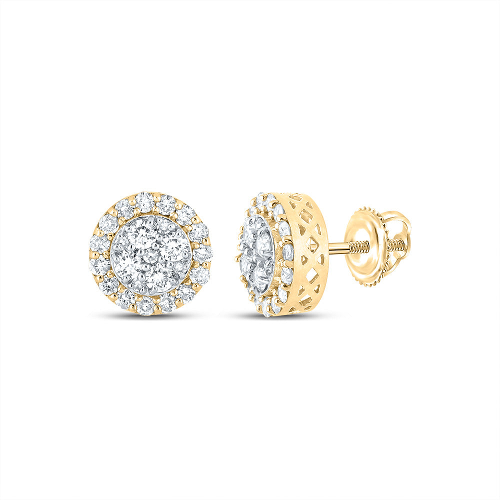 Gold Cluster Earrings 7/8 Cttw Round Natural Diamond Mens (1.85 grams)