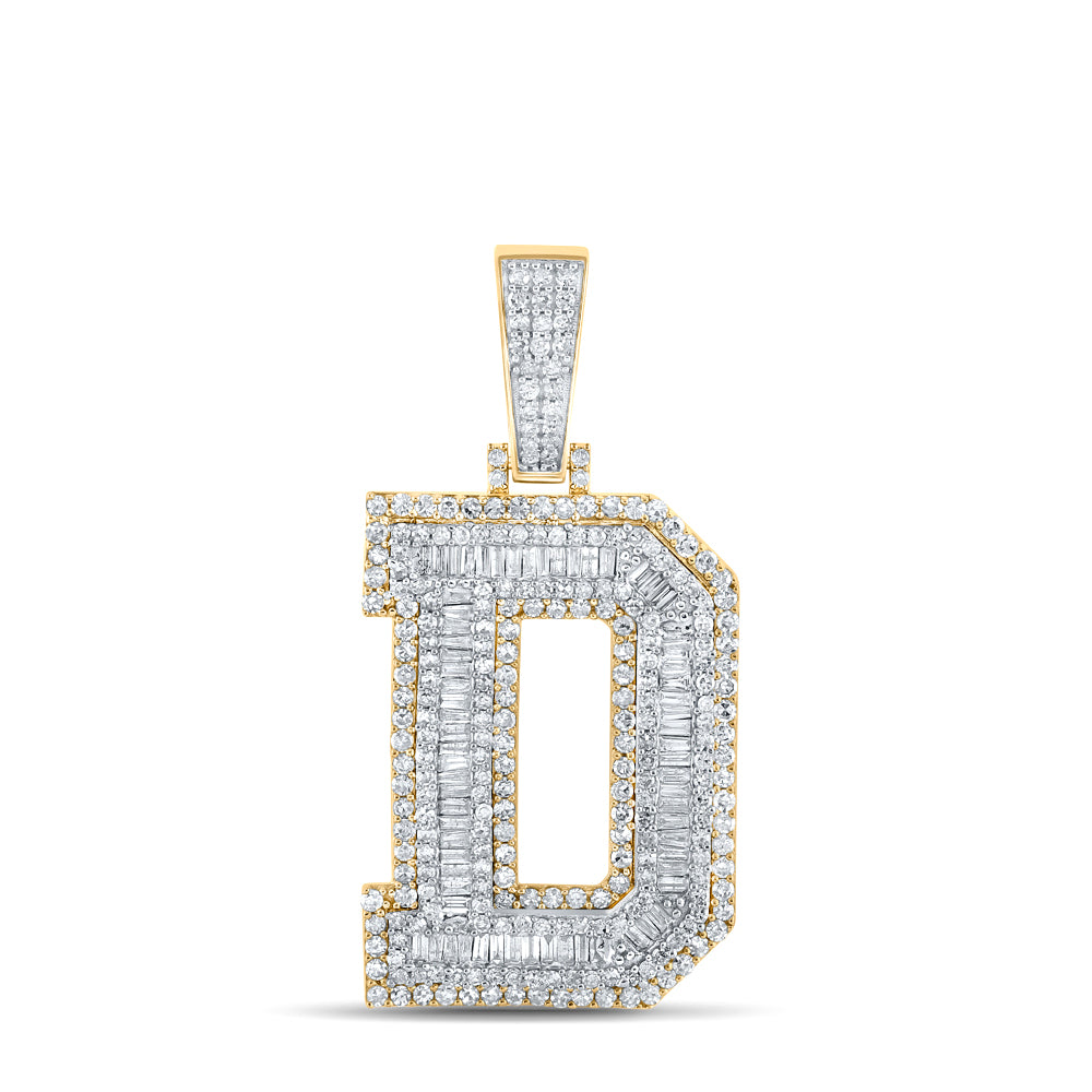 Gold D Initial Letter Charm Pendant 2-1/3 Cttw Baguette Natural Diamond Mens (11.89 grams)